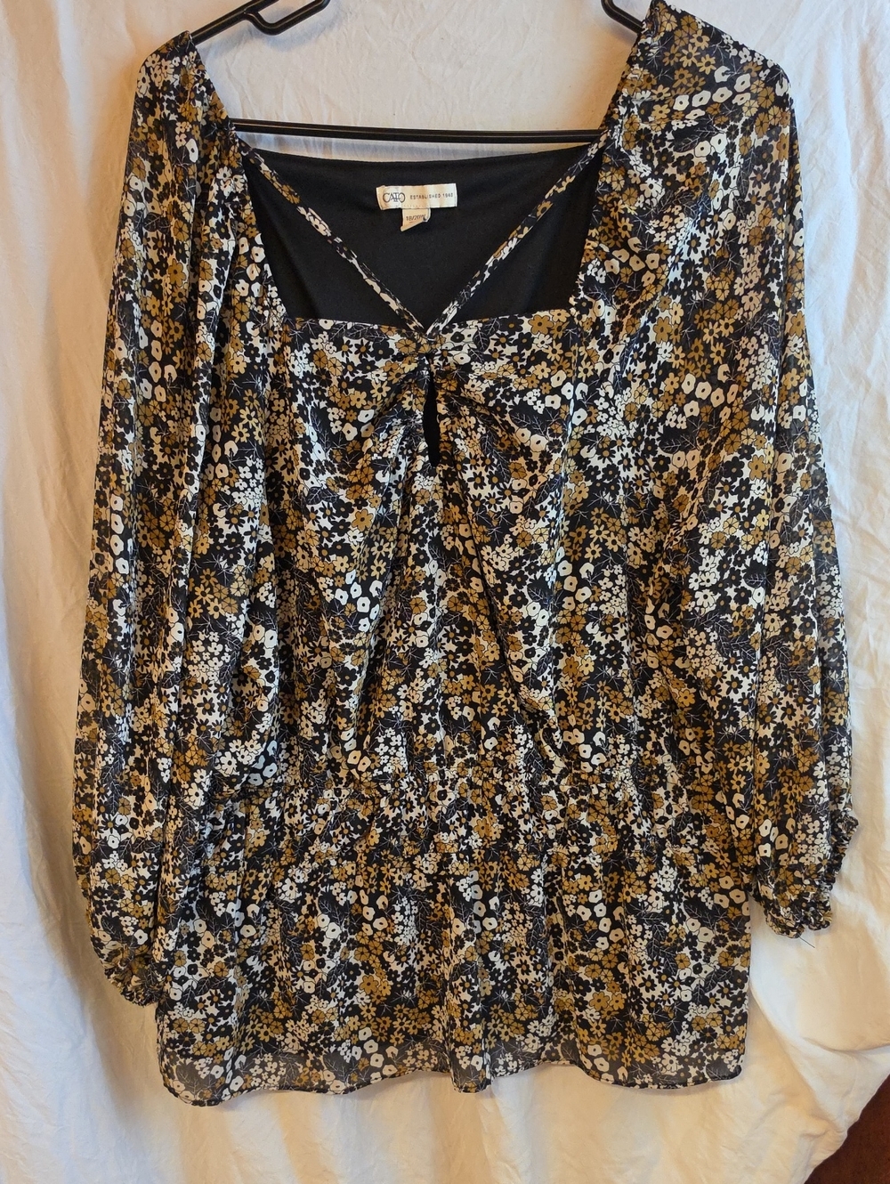 Cato Black and Mustard Floral Tie-Front Blouse